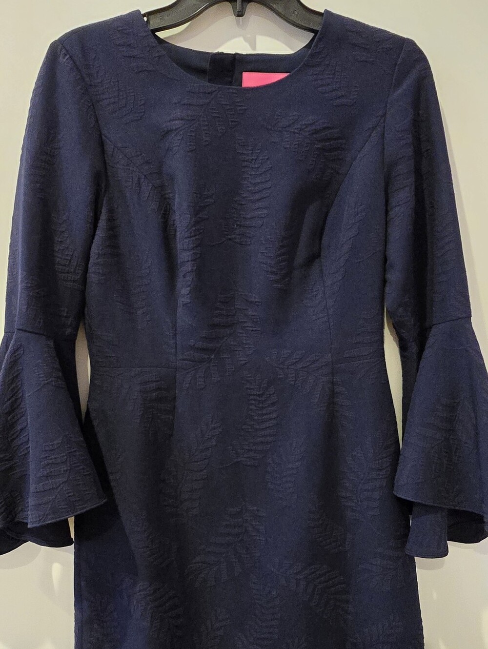 Lilly Pulitzer Kayla Stretch Dress. Navy. Bell-Sleeves.